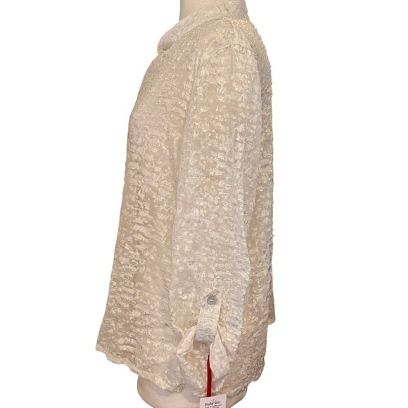 Blouse Ruby Rd Ivory Gold Metallic Sheer Burnout Button Up Eyelash Fairy 14 - Picture 6 of 10